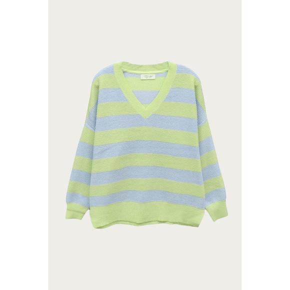 NEW RD STYLE oversized ottoman rugby striped sweater in green/lavender - Picture 1 of 2